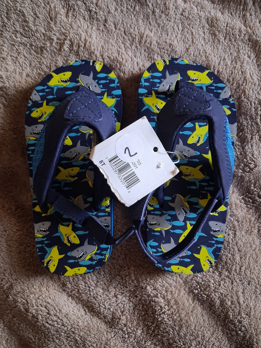 Kids Navy Shark Print Flip Flop Sandals 8T